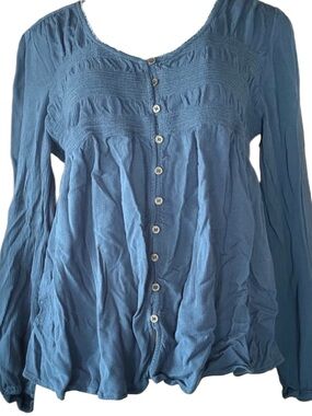 Vintage Knox Rose Blue Button-Front Blouse